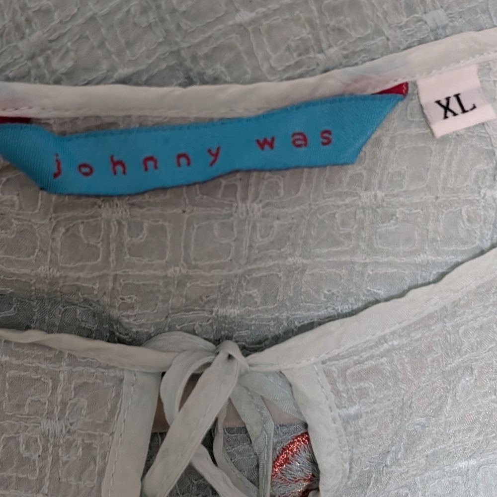 Johnny Was floral embroidered top semi sheer keyhole tie ditzy dainty size XL - Picture 3 of 11